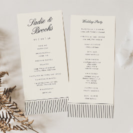 Programa Casamento com Pinstripe Clássico Preto e Creme em