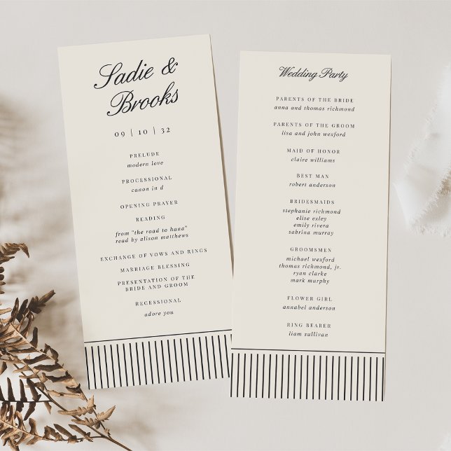 Programa Casamento com Pinstripe Clássico Preto e Creme em  (Criador carregado)