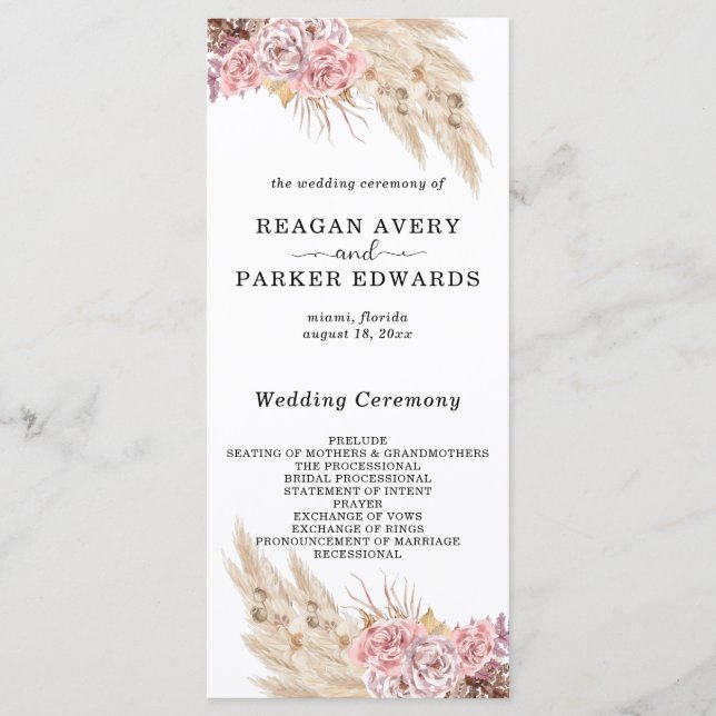 Programa Casamento com Rosa púrpura, Pampas Grass Secas (Frente)