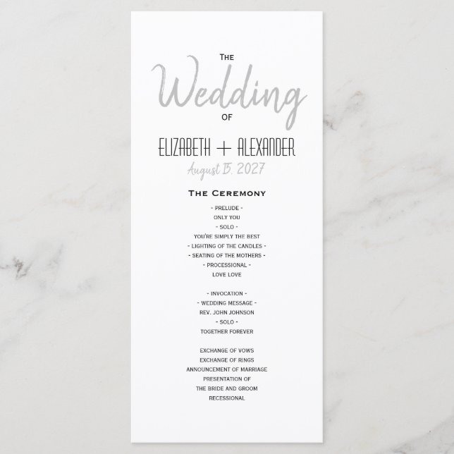 Programa Casamento com Roteiro Moderno Mínimo (Frente)
