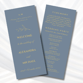 Programa Casamento Cristão Minimalista Botânico Azul Empoei