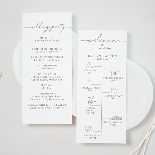 Programa Casamento Cronologia Cinza Chic Caligrafia Elegant (Criador carregado)