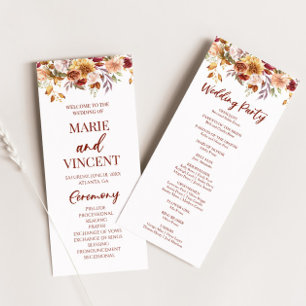 Programa Casamento das Flores Florais de Burgundy Brown Bei