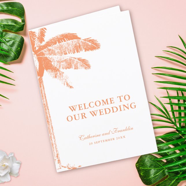 Programa Casamento de Árvore Tropical de Palma Elegante (Vintage Boho Tropical Palm Wedding Program Folded)