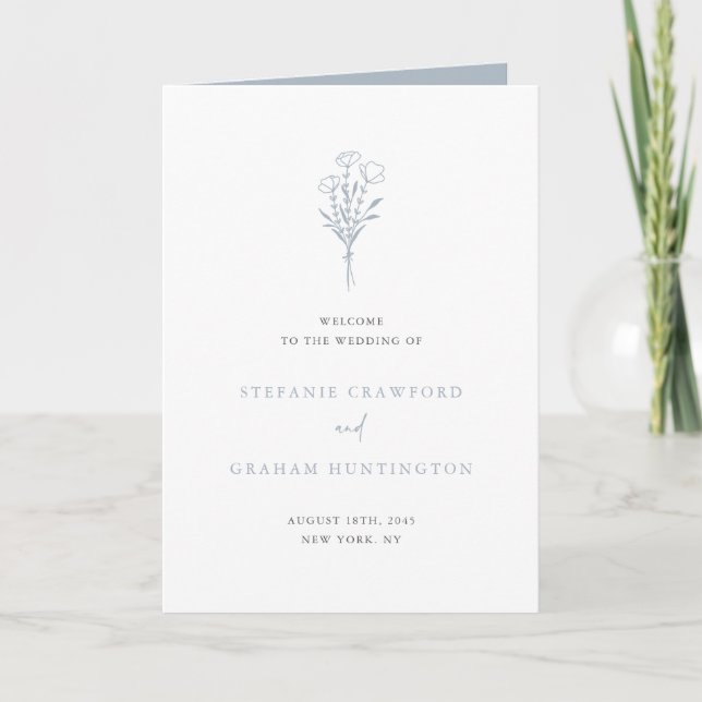 Programa Casamento de Botânica Minimalista Dusty Blue Boho (Frente)