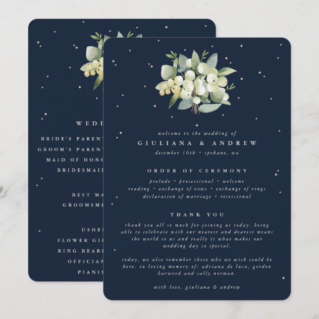 Programa Casamento de Buquê Elegante Snowberry+Eucalyptus M (Frente/Verso)