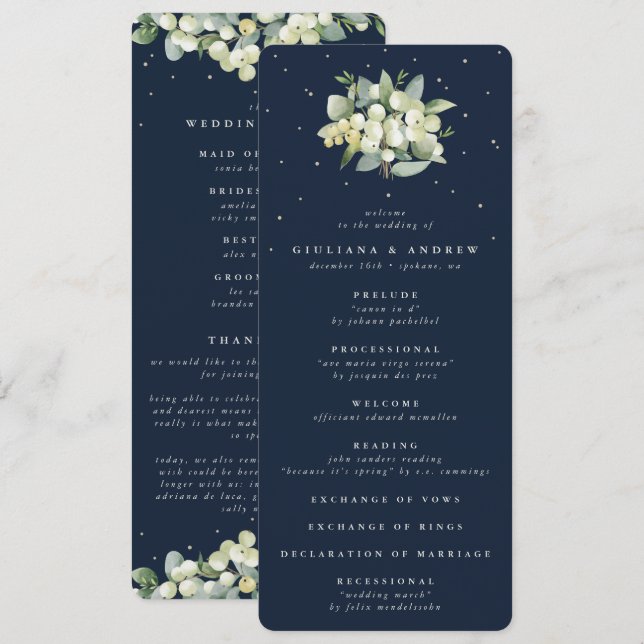 Programa Casamento de Buquê Elegante Snowberry+Eucalyptus M (Frente/Verso)