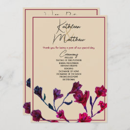 Programa Casamento de Burgundy Floral Watercolor