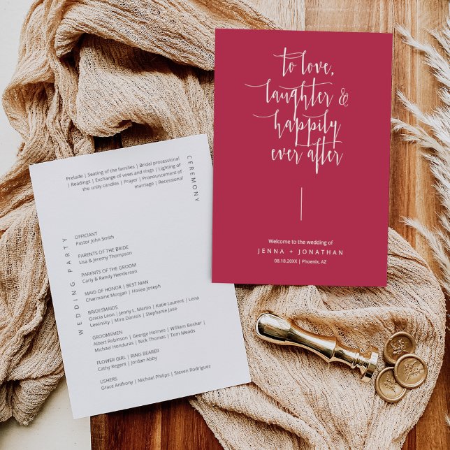 Programa Casamento de Caligrafia Mínima Elegante Magenta (Criador carregado)