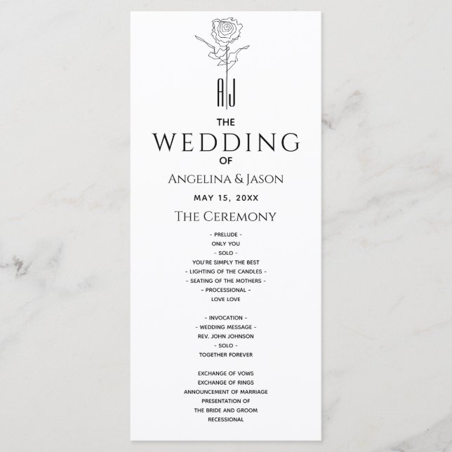 Programa Casamento de Caligrafia Moderna Simples (Frente)