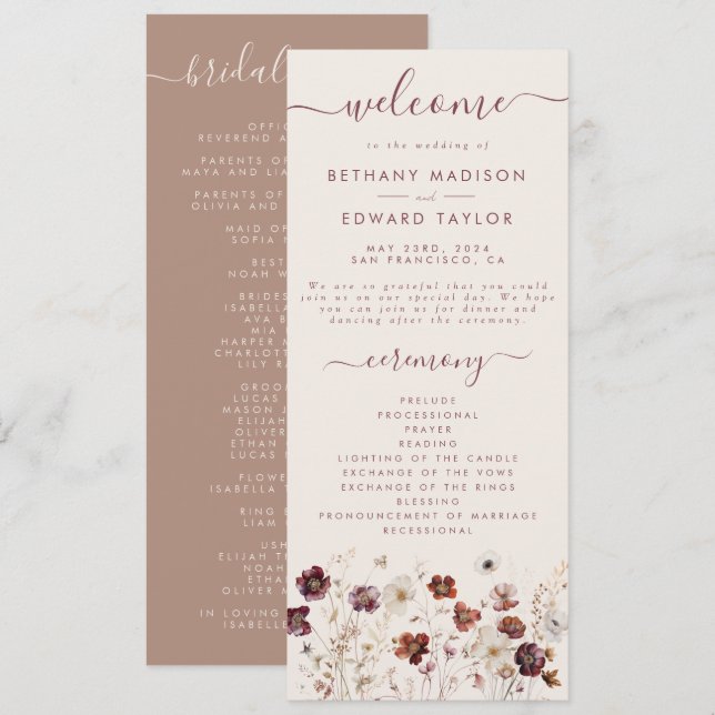 Programa Casamento de Campo de Flor Selvagem de Queda (Frente/Verso)