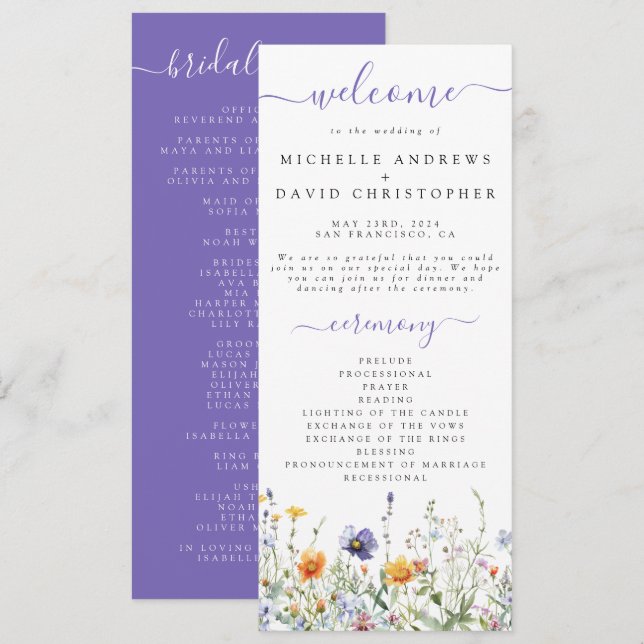 Programa Casamento de Campo de Flores Selvagens (Frente/Verso)