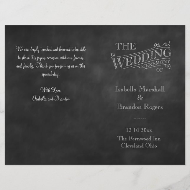 Programa Casamento de Chalkboard (Frente)