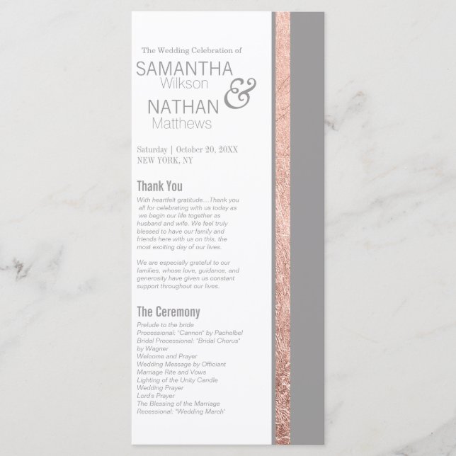 Programa Casamento de Cinza de Frame Dourado Simples (Frente)