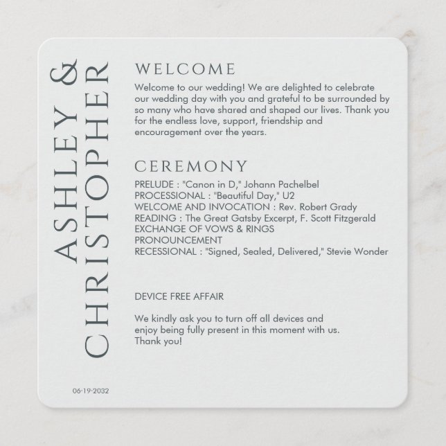 Programa Casamento de Cinzas Espaciais Modernas Elegante (Frente)