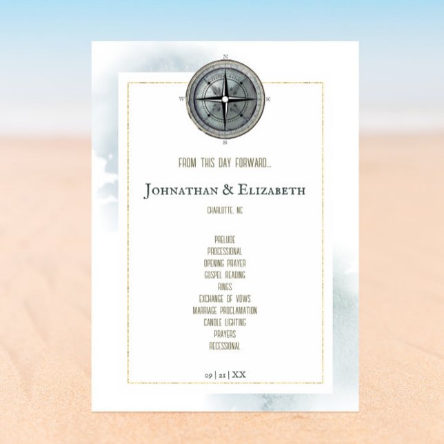 Programa Casamento de Compass Náutico Vintage (Vintage Nautical Compass Wedding Program)