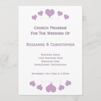 Programa Casamento de Design Corações Lilás