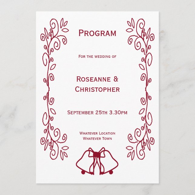 Programa Casamento de Design de Cartazes de Rolagem Burgund (Frente)