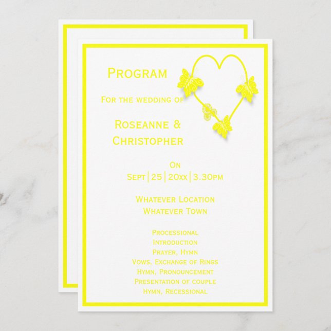 Programa Casamento de Design do Coração de Borboletas Amare (Frente/Verso)