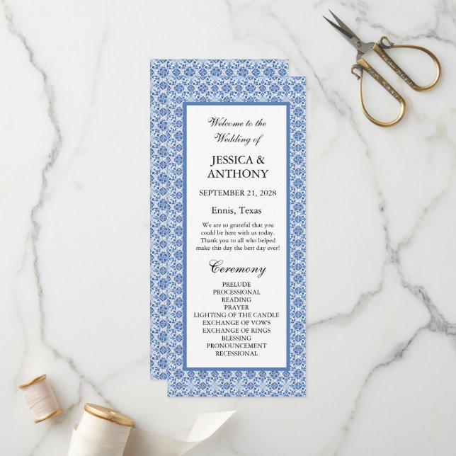 Programa Casamento de Destino Elegante Azul azulejos Portug (Frente/Verso In Situ)