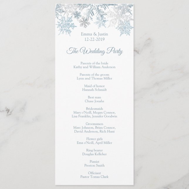 Programa Casamento de Flocos de Neve Azul Silver Silver, Wo (Frente)