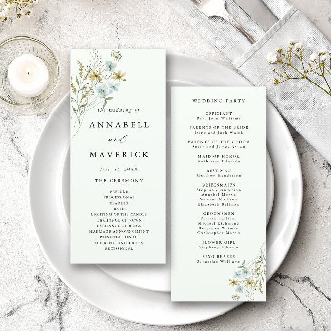 Programa Casamento de Flor Selvagem Selvagem Verde (Front & Back)