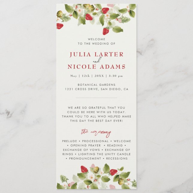 Programa Casamento de Flores de Morango Selvagens Vermelhas (Frente)