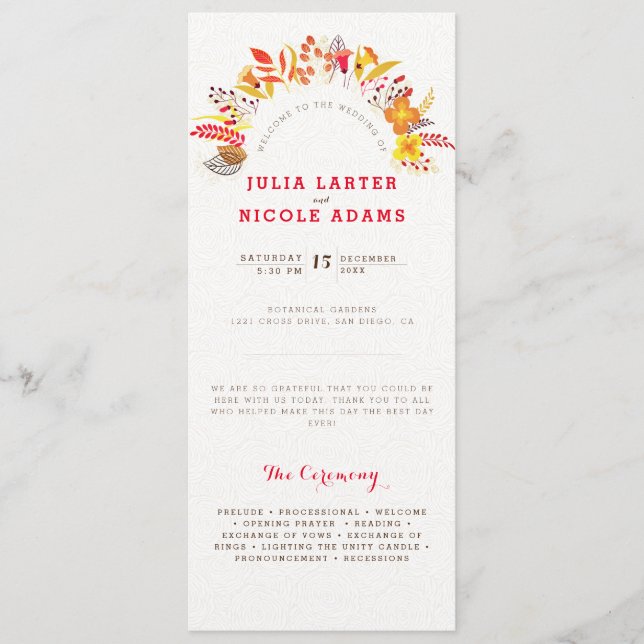 Programa Casamento de Folhagem de Flor Selvagem Roxo Orange (Frente)