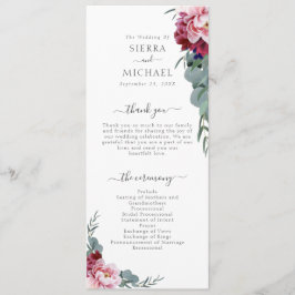 Programa Casamento de Folhagem Floral de Borgonha Rosa-Esca