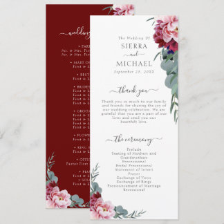Programa Casamento de Folhagem Floral de Borgonha Rosa-Esca