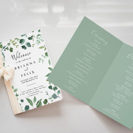 Programa Casamento de Folhagem Verde de Script de Caligrafi