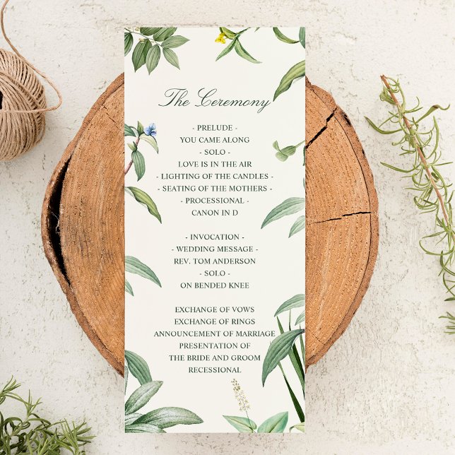 Programa Casamento de Folhas Botânicas Verdes e Brancas Ele (Menu Mock-up)