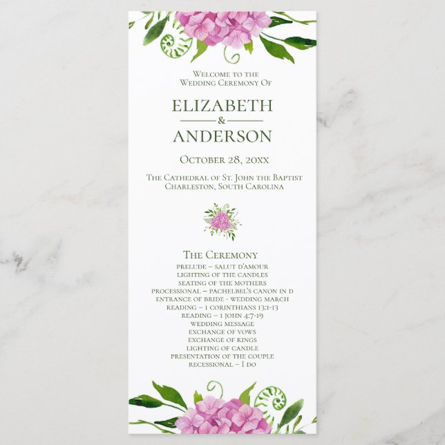 Programa Casamento de Hortênsias Rosa (Frente)