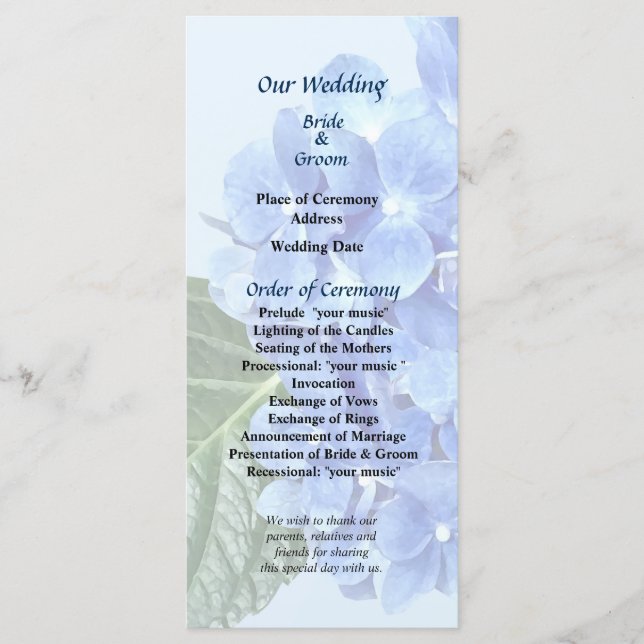 Programa Casamento de Hydrangea Azul (Frente)