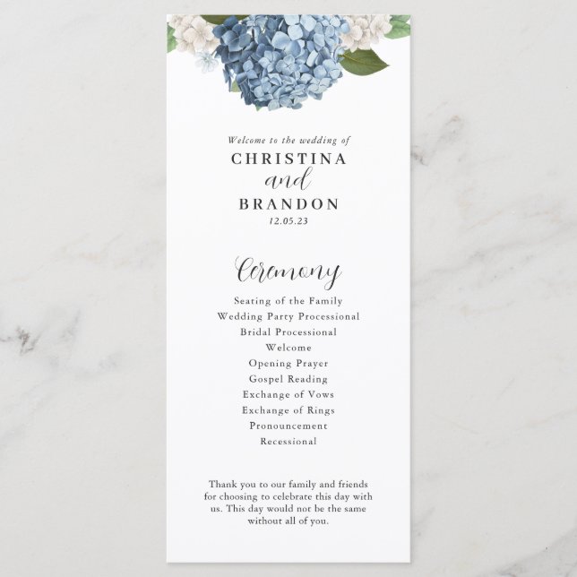 Programa Casamento de Hydrangea Azul (Frente)