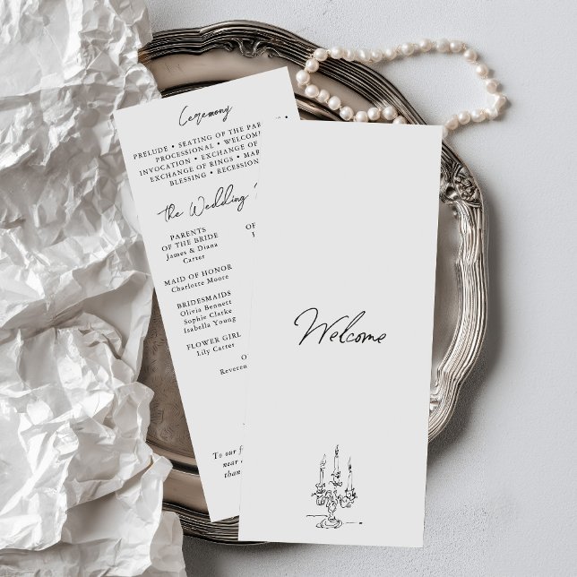 Programa Casamento de Ilustração a Tinta Desenhada à Mão Mi (Minimalist Hand Drawn Ink Illustration Wedding Program)