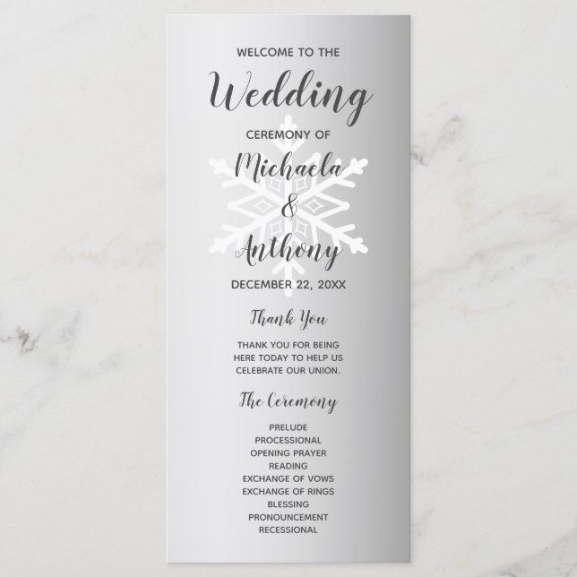 Programa Casamento de Inverno com Floco de Neve Ombre Prata (Frente)