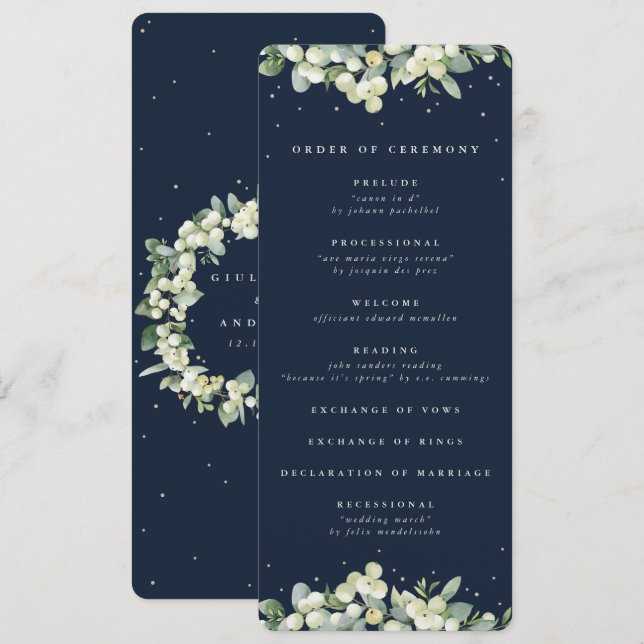 Programa Casamento de Inverno Elegante Navy Snowberry+Eucal (Frente/Verso)