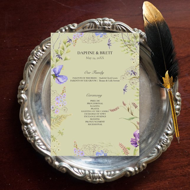 Programa Casamento de Lavandas de Selvagens de Lavanda rust (Rustic Lavender & Sage Wildflowers Sage Wedding Program)