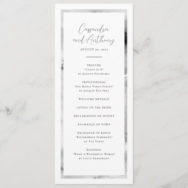 Programa Casamento de Mármore de Cor Branca e Preta Elegant (Frente)
