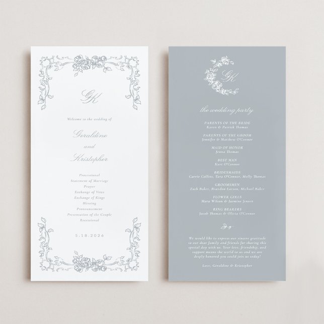 Programa Casamento de Monograma de Regência (Regency Monogram Wedding Program)