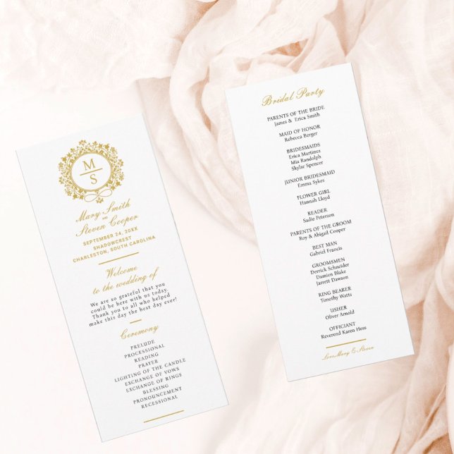 Programa Casamento de Monograma Dourado (I wish you happiness!)