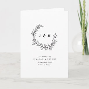 Programa Casamento de Monograma Floral Branco e Preto