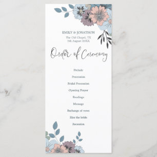 Programa Casamento de Na moda de Manuscrito de Florais Rosa