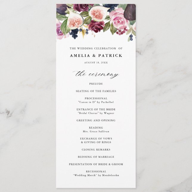 Programa Casamento de Outono com Figos em Aquarela e Flores (Frente)