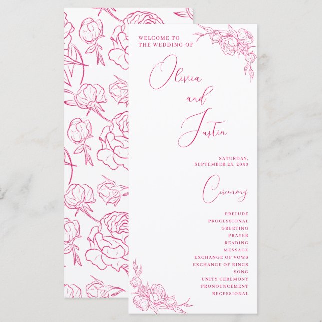 Programa Casamento de Peony Elegance (Frente/Verso)