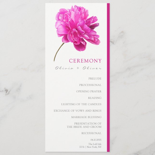 Programa Casamento de Peony Rosa Brilhante (Frente)