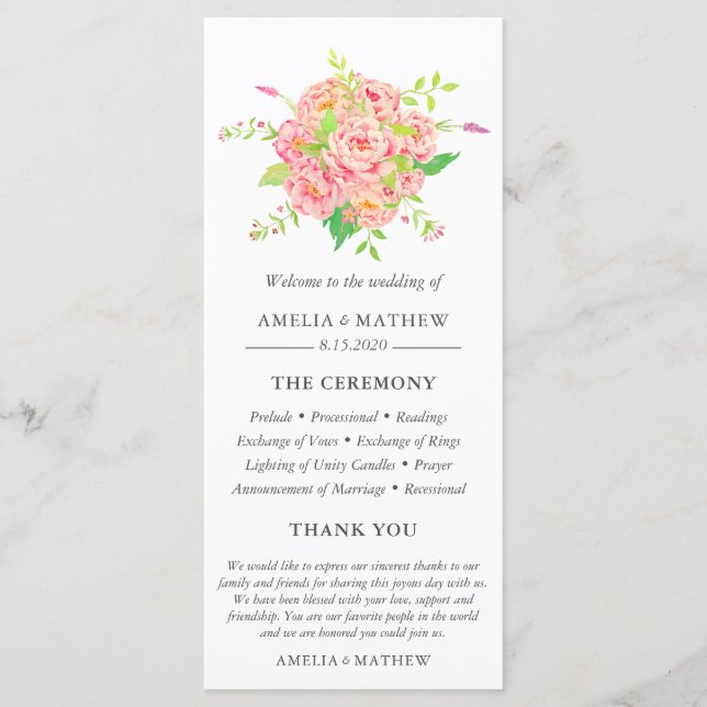 Programa Casamento de Pequim Rosa Personalizado (Frente)