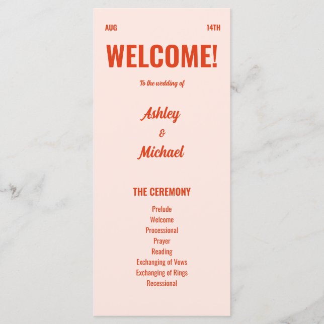 Programa Casamento de Pêssego Brilhante e Colorido (Frente)