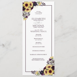 Programa Casamento de Plum Purple Sunflower Watercolor